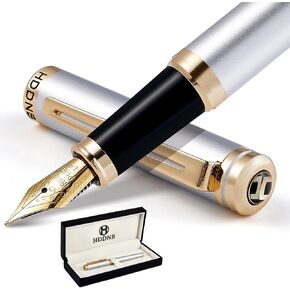 Black Luxury Fountain Pen Sets for Men and Women with Gift Box, 24K Gold Finish and Gilded Nib(Medium) with 5 Black Ink Cartridges and Converter