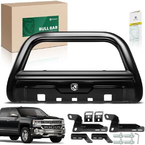 YHTAUTO 3.5" Bull Bar Push Bar w/Skid Plate Light Mount Fit Chevrolet & GMC, Silverado 2500 3500 11-18, Silverado & Sierra 2500 HD 3500 HD 11-19, Alloy Steel Brush Guard for Truck Front Bumper
