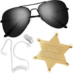 OJYUDD Ring Wedding Bearer Set, Spy Earpiece Ring, Sun Glasses Security Badge and EarPiece for Kids Police Playing Cosplay Accessory Toys