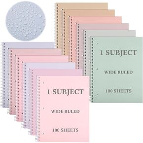 Geyoga 12 Pcs Poly Plastic Spiral Notebook, 1 Subject College Wide Ruled Notebook with Waterproof and Soft Cover, 8.5 x 11 In, 100 Sheets, for School Office Business Supply, 12 Color(Wide Ruled)