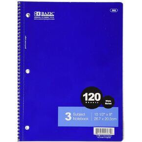 BAZIC W/R 120 Ct 3-Subject Spiral Notebook