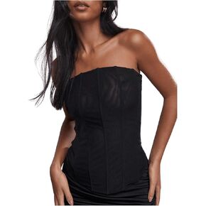 SHENHE Women's Vintage Strapless Boned Mesh Bustier Corset Top Bodyshaper Tube Top
