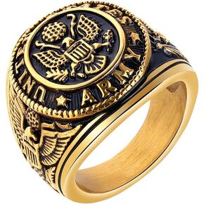 Titanium Steel Army Military Ring Eagle Medal Rings for Men Vintage Jewelry