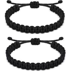 Maitys 2 Pcs Paracord Bracelets Braided Unisex Friendship Bracelets Paracord Survival Bracelets Black Handmade Rope for Couples Men Women, Adjustable Size