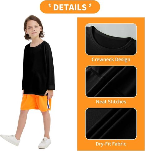 تي شيرت رياضي شبكي للأولاد والشباب مكون من 4 قطع بأكمام طويلة وماص للرطوبة (عمر 4-18) in Kuwait