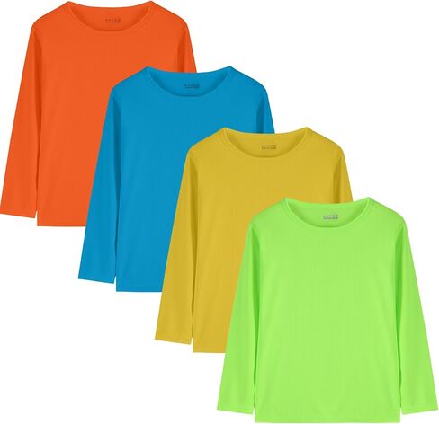 4 Pack Boys Youth Kids Mesh Athletic Dry-Fit T Shirts Long Sleeve Moisture Wicking Tee Shirts Active Tops (Age 4-18) in Saudi Arabia