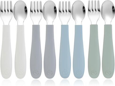 CoixFoam 8 Pieces Toddler Utensils, Toddler Safe Silverware Set With Food Grade Silicone Hanlde, 18/8 Stainless Steel, Perfect Length For New Self Feeders, Dishwasher Safe in Saudi Arabia
