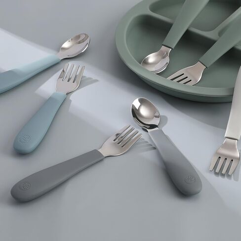 CoixFoam 8 Pieces Toddler Utensils, Toddler Safe Silverware Set With Food Grade Silicone Hanlde, 18/8 Stainless Steel, Perfect Length For New Self Feeders, Dishwasher Safe in Saudi Arabia
