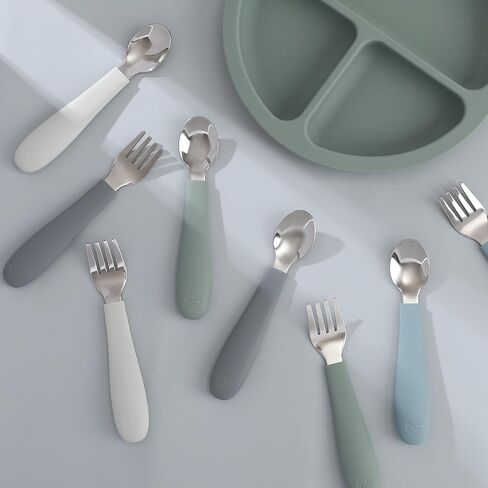 CoixFoam 8 Pieces Toddler Utensils, Toddler Safe Silverware Set With Food Grade Silicone Hanlde, 18/8 Stainless Steel, Perfect Length For New Self Feeders, Dishwasher Safe in Saudi Arabia