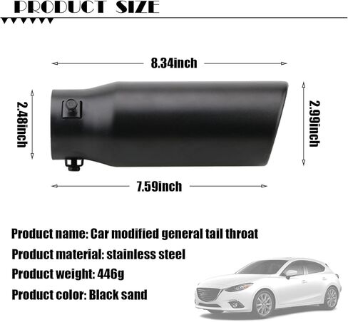 1 قطعة كاتم صوت عادم السيارة، 8.5 بوصة معدنية متينة طويلة برميل استبدال أنابيب ذيل السيارة، طرف عادم من الفولاذ المقاوم للصدأ للتركيب على معظم السيارات وسيارات السيدان والشاحنات (أسود) in Kuwait