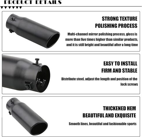 1 قطعة كاتم صوت عادم السيارة، 8.5 بوصة معدنية متينة طويلة برميل استبدال أنابيب ذيل السيارة، طرف عادم من الفولاذ المقاوم للصدأ للتركيب على معظم السيارات وسيارات السيدان والشاحنات (أسود) in Kuwait