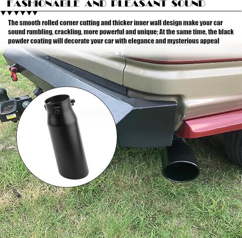 1 قطعة كاتم صوت عادم السيارة، 8.5 بوصة معدنية متينة طويلة برميل استبدال أنابيب ذيل السيارة، طرف عادم من الفولاذ المقاوم للصدأ للتركيب على معظم السيارات وسيارات السيدان والشاحنات (أسود) in Kuwait