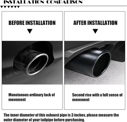 1 قطعة كاتم صوت عادم السيارة، 8.5 بوصة معدنية متينة طويلة برميل استبدال أنابيب ذيل السيارة، طرف عادم من الفولاذ المقاوم للصدأ للتركيب على معظم السيارات وسيارات السيدان والشاحنات (أسود) in Kuwait