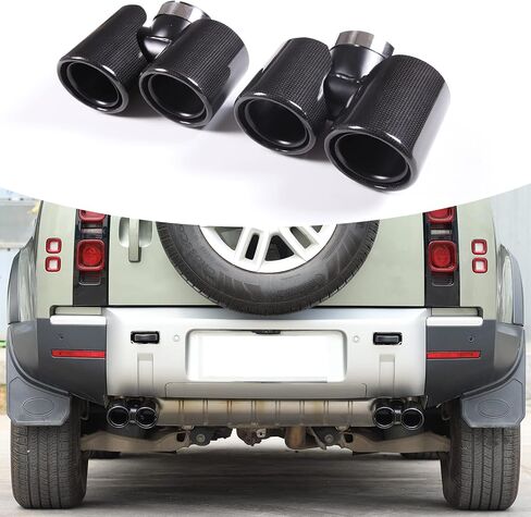 PIUGILH Real Carbon Fiber Rear&Stainless Steel End Pipe Exhaust Muffler Trim for Land Rover Defender 90 110 2020-2023 Dual Exhaust Tip Polished Muffler Tail Fit Bolt-On Double Outlet Tail Pipe in Saudi Arabia