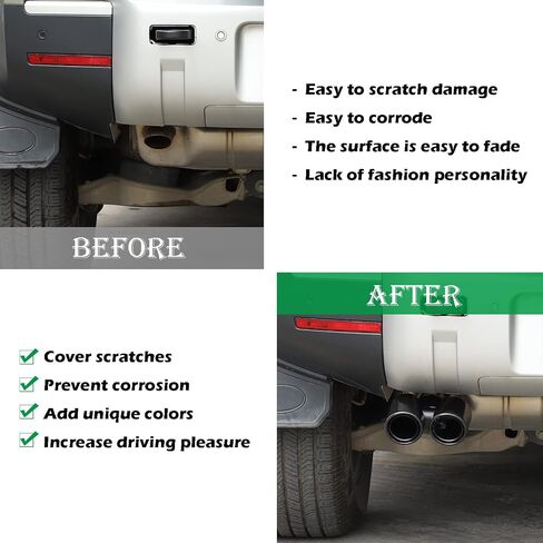 PIUGILH Real Carbon Fiber Rear&Stainless Steel End Pipe Exhaust Muffler Trim for Land Rover Defender 90 110 2020-2023 Dual Exhaust Tip Polished Muffler Tail Fit Bolt-On Double Outlet Tail Pipe in Saudi Arabia