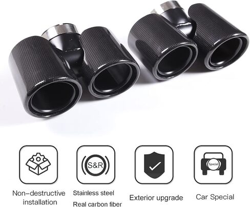 PIUGILH Real Carbon Fiber Rear&Stainless Steel End Pipe Exhaust Muffler Trim for Land Rover Defender 90 110 2020-2023 Dual Exhaust Tip Polished Muffler Tail Fit Bolt-On Double Outlet Tail Pipe in Saudi Arabia