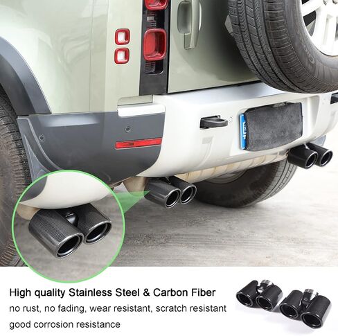 PIUGILH Real Carbon Fiber Rear&Stainless Steel End Pipe Exhaust Muffler Trim for Land Rover Defender 90 110 2020-2023 Dual Exhaust Tip Polished Muffler Tail Fit Bolt-On Double Outlet Tail Pipe in Saudi Arabia