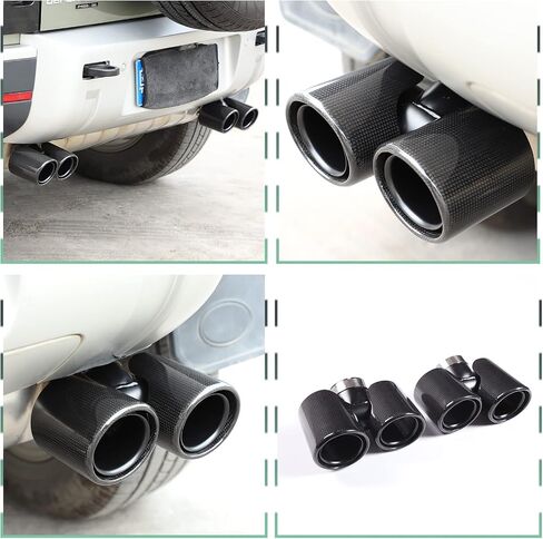 PIUGILH Real Carbon Fiber Rear&Stainless Steel End Pipe Exhaust Muffler Trim for Land Rover Defender 90 110 2020-2023 Dual Exhaust Tip Polished Muffler Tail Fit Bolt-On Double Outlet Tail Pipe in Saudi Arabia