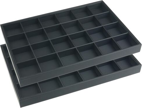 uxcell Set of 2 Stackable PU Leather Jewelry Organizer Trays with Removable Dividers for Drawers, Jewelry Organizer Drawer Inserts Storage 24 Grid Tray Black in Saudi Arabia