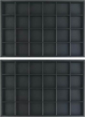 uxcell Set of 2 Stackable PU Leather Jewelry Organizer Trays with Removable Dividers for Drawers, Jewelry Organizer Drawer Inserts Storage 24 Grid Tray Black in Saudi Arabia