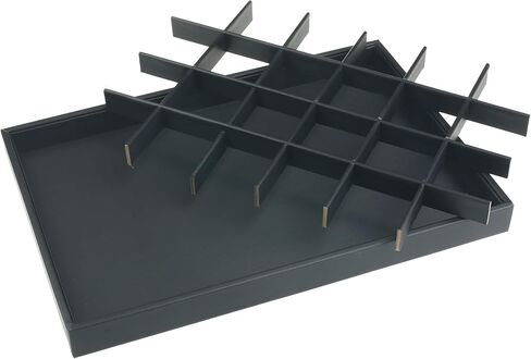 uxcell Set of 2 Stackable PU Leather Jewelry Organizer Trays with Removable Dividers for Drawers, Jewelry Organizer Drawer Inserts Storage 24 Grid Tray Black in Saudi Arabia