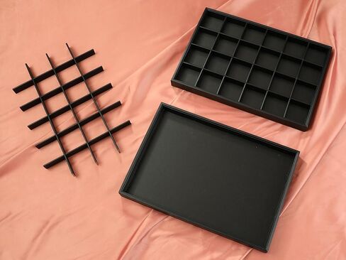 uxcell Set of 2 Stackable PU Leather Jewelry Organizer Trays with Removable Dividers for Drawers, Jewelry Organizer Drawer Inserts Storage 24 Grid Tray Black in Saudi Arabia