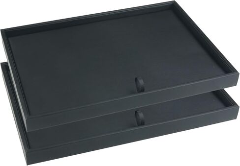 uxcell Set of 2 Stackable PU Leather Jewelry Organizer Trays with Removable Dividers for Drawers, Jewelry Organizer Drawer Inserts Storage 24 Grid Tray Black in Saudi Arabia