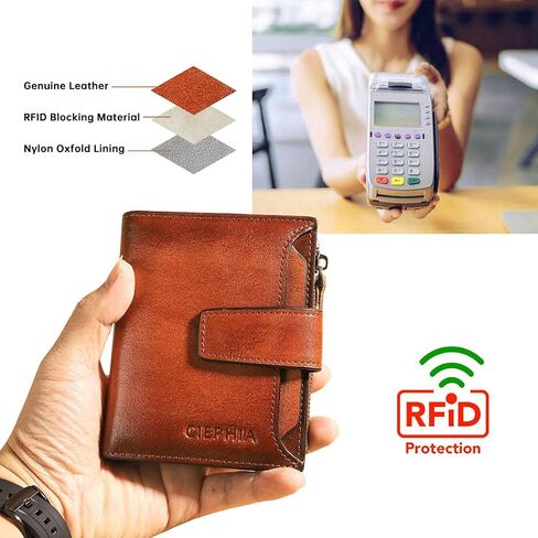محافظ جلدية أصلية للرجال مع جيب للعملات المعدنية بسحاب، محفظة RFID قصيرة كلاسيكية ثنائية الطي بسعة كبيرة، فتحات متعددة لبطاقات الائتمان، هدايا نوافذ الهوية له in Saudi Arabia