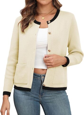 ZAFUL Women's Knit Cardigan Sweaters Casual Crew Neck Long Sleeve Button Up Open Front Jacquard Knit Sweater Tops in Saudi Arabia