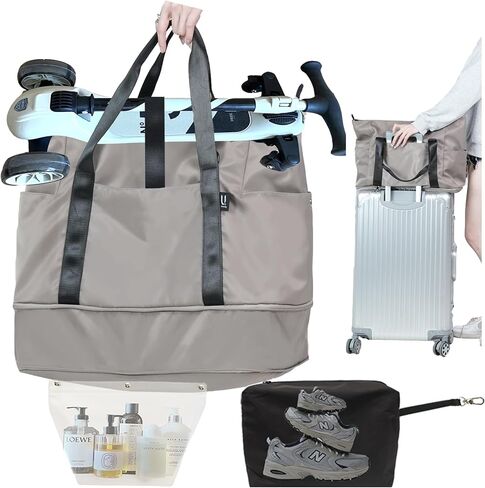 Travel Duffle Bag,Weekender Bags for Women with Big Family Shoe Bag+Buckle Toiletry Wet bag+Laptop compartment,Expandable Capacity,Gym Duffel Bag,Overnight Bag,Hospital Bags (Brown) in Kuwait