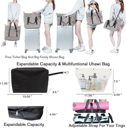 Travel Duffle Bag,Weekender Bags for Women with Big Family Shoe Bag+Buckle Toiletry Wet bag+Laptop compartment,Expandable Capacity,Gym Duffel Bag,Overnight Bag,Hospital Bags (Brown) in Kuwait