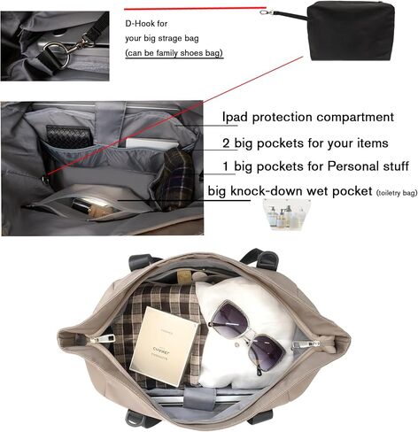 Travel Duffle Bag,Weekender Bags for Women with Big Family Shoe Bag+Buckle Toiletry Wet bag+Laptop compartment,Expandable Capacity,Gym Duffel Bag,Overnight Bag,Hospital Bags (Brown) in Kuwait