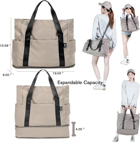 Travel Duffle Bag,Weekender Bags for Women with Big Family Shoe Bag+Buckle Toiletry Wet bag+Laptop compartment,Expandable Capacity,Gym Duffel Bag,Overnight Bag,Hospital Bags (Brown) in Kuwait