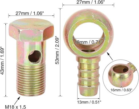 X AUTOHAUX 2 Sets 18mm Banjo Hose Barb Bolt Fittings Banjo Bolt Washer Kit Metal for Car in Saudi Arabia
