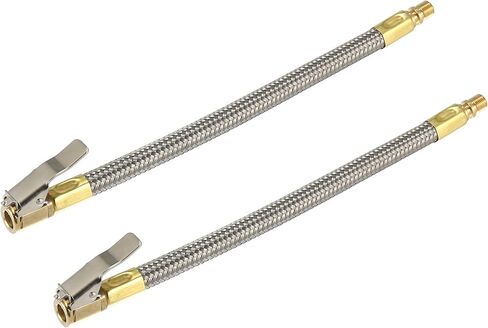 X AUTOHAUX 2 قطعة من الفولاذ المقاوم للصدأ المرن 60 سم 24 بوصة صمام الإطارات توصيل الأنابيب ظرف الهواء نافخة مضخة الضاغط خرطوم تمديد للسيارة والدراجة النارية التوصيل السريع in Saudi Arabia