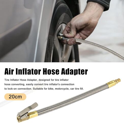 X AUTOHAUX 2 قطعة من الفولاذ المقاوم للصدأ المرن 60 سم 24 بوصة صمام الإطارات توصيل الأنابيب ظرف الهواء نافخة مضخة الضاغط خرطوم تمديد للسيارة والدراجة النارية التوصيل السريع in Saudi Arabia
