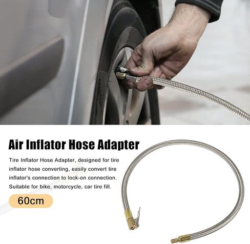 X AUTOHAUX 2 قطعة من الفولاذ المقاوم للصدأ المرن 60 سم 24 بوصة صمام الإطارات توصيل الأنابيب ظرف الهواء نافخة مضخة الضاغط خرطوم تمديد للسيارة والدراجة النارية التوصيل السريع in Saudi Arabia