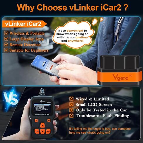 iCar2 BLE 4.0 OBD2 Bluetooth Adapter Auto Scanner Car Diagnostic Tools Engine System Diagnostic Tools for Android/iOS (Black/Orange) in Kuwait
