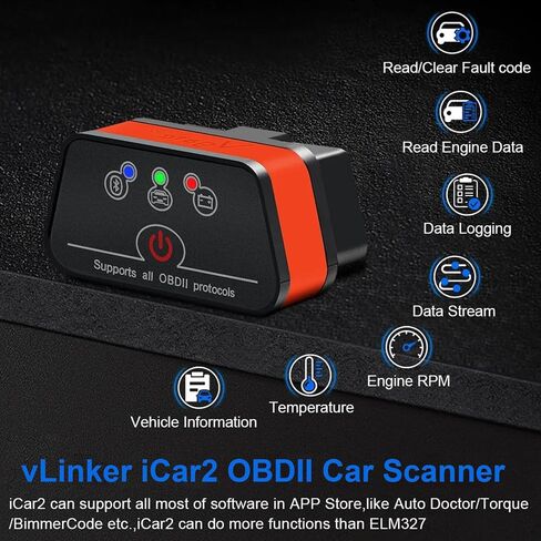 iCar2 BLE 4.0 OBD2 Bluetooth Adapter Auto Scanner Car Diagnostic Tools Engine System Diagnostic Tools for Android/iOS (Black/Orange) in Kuwait