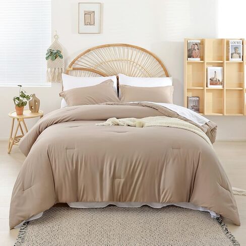 weigelia Full Size Bed in a Bag 7 PCS Taupe Comforter Sets - Soft Lightweight Full Bed Comforter Set for Women and Men Reversible Soft Warm Microfiber Comforter for All Season in Saudi Arabia
