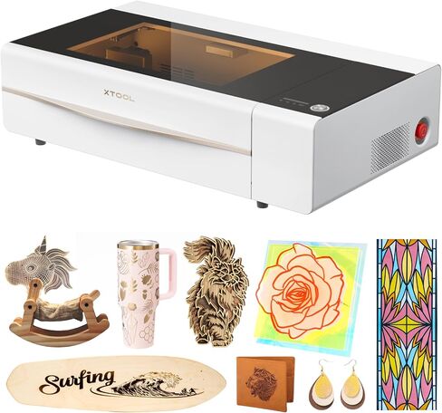 xTool P2 55W CO2 Laser Cutter, Smart Desktop CO2 Laser Engraver and Cutter Machine, Dual Smart 16MP Cameras, Curved Surface Engraving, Create with Wood and Metal Acrylic Glass Fabric Leather (White) in Kuwait