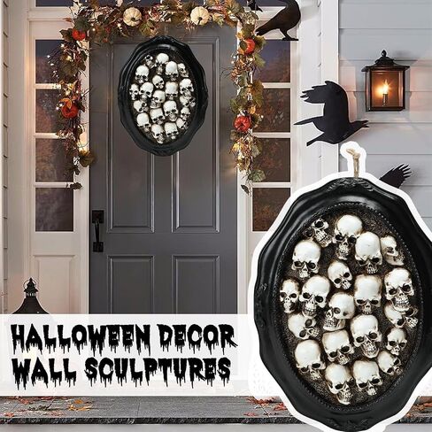 MUMTOP Halloween Skull Decorations, Halloween Spooky Skull Heads Resin Wall Sculptures Hanging Gothic Wall Decorations for Halloween Indoor Outdoor Party Home Decor in Saudi Arabia