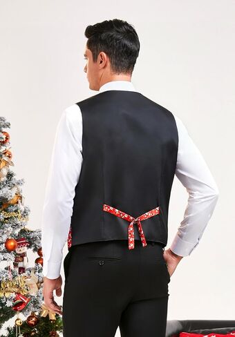 Enlision Mens Christmas Suit Vest Xmas Holiday Tree Snowflake Vest Tie Pocket Square Set Jacquard Waistcoat Party in Saudi Arabia