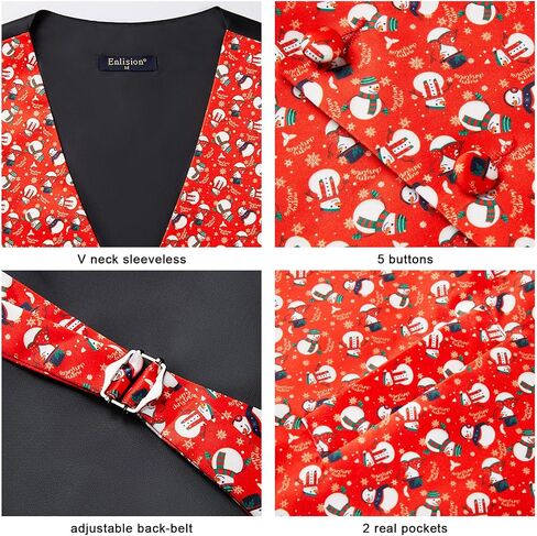 Enlision Mens Christmas Suit Vest Xmas Holiday Tree Snowflake Vest Tie Pocket Square Set Jacquard Waistcoat Party in Saudi Arabia