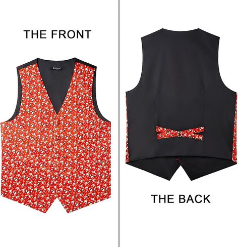 Enlision Mens Christmas Suit Vest Xmas Holiday Tree Snowflake Vest Tie Pocket Square Set Jacquard Waistcoat Party in Saudi Arabia