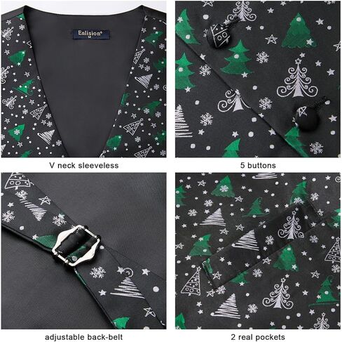 Enlision Mens Christmas Suit Vest Xmas Holiday Tree Snowflake Vest Tie Pocket Square Set Jacquard Waistcoat Party in Kuwait