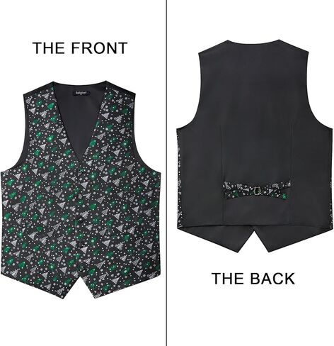 Enlision Mens Christmas Suit Vest Xmas Holiday Tree Snowflake Vest Tie Pocket Square Set Jacquard Waistcoat Party in Kuwait