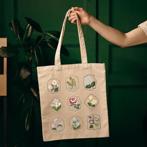 FONNUY Canvas Tote Bag Crewel Embroidery Kit, DIY Craft Kits Pre-Marked Pattern Bag Easy for Audlt Beginners, 15 x 13'' (Black) in Saudi Arabia