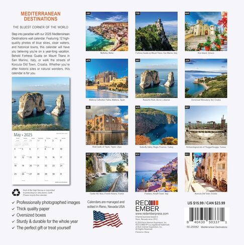 RED EMBER European Destinations | 12" x 24" Open | Thick & Sturdy Paper | Giftable | Calendar 2026 in Saudi Arabia