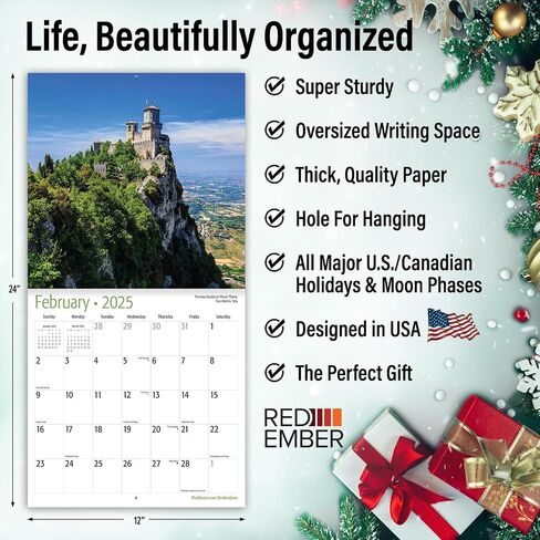 RED EMBER European Destinations | 12" x 24" Open | Thick & Sturdy Paper | Giftable | Calendar 2026 in Saudi Arabia